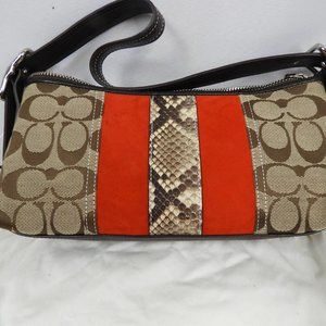 F632 Rare Coach H052-8K23 Demi Baguette Handbag With Red Stripe And Snake Skin